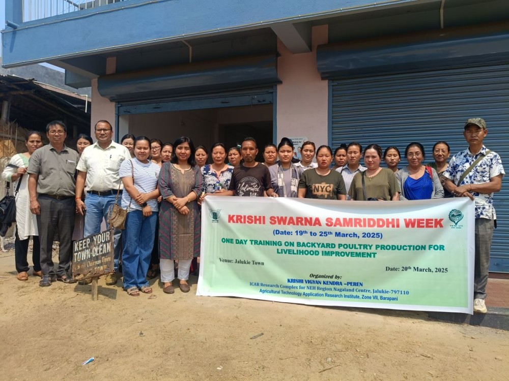 ICAR-Krishi Vigyan Kendra (KVK), Peren, organized a one-day training on "Backyard Poultry Production for Livelihood Improvement" in Jalukie Town on March 20.